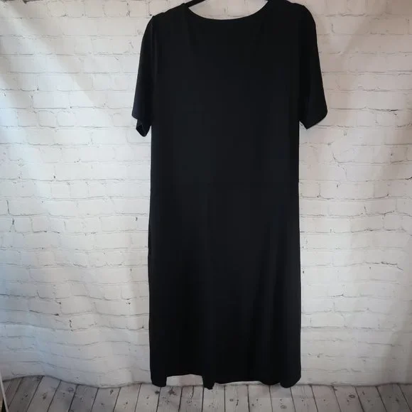 Talbots Black Short Sleeve Faux Wrap Sheath Midi Dress Women's Size 2XP-NWT - Picture 4 of 9